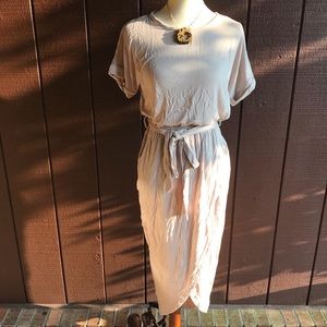 New! Short Sleeve Waist Tie Midi Dress